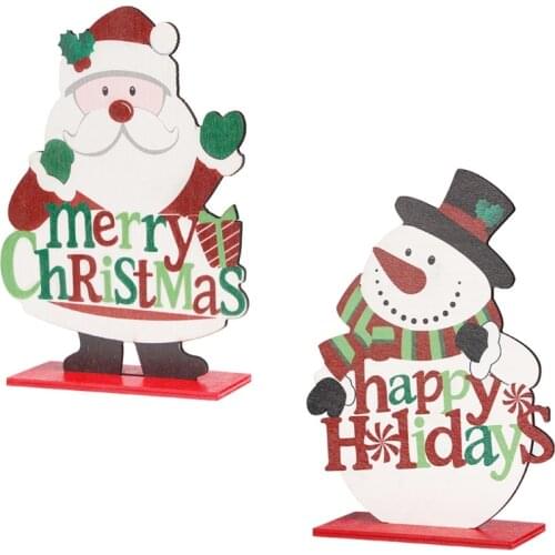 Christmas Table Decorations Wood Sign Crafts Santa Claus Snowman Wooden Desktop Ornaments for Holiday Xmas New Year Party N0PA