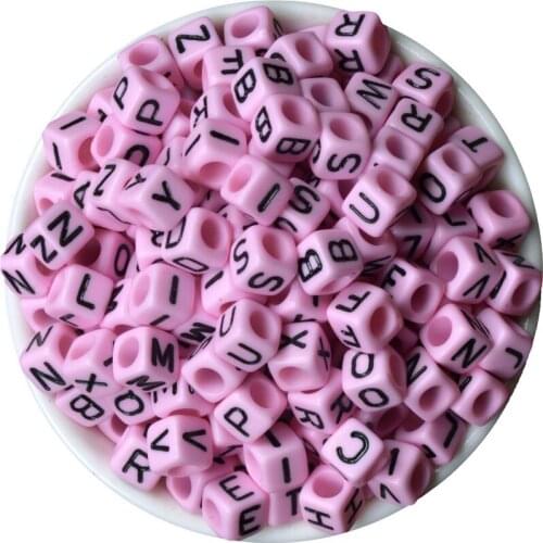 Pink 200/Lot Russia Letter Alphabet Beads Resin Square Space Beads 6x6mm Baby Name Pacifier Jewelry Necklace&Bracelet DIY