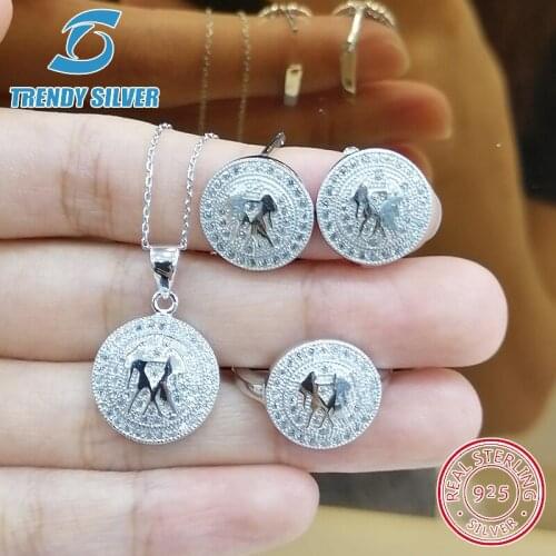 Pure 925 sterling silver zirconia CZ jewelry set ring earrings for woman pendant necklace 12 Constellations birthday gift Gemini