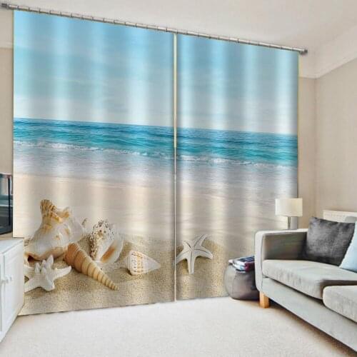 Blue beach curtains 3d curtains new window balcony thickened windshield blackout curtains