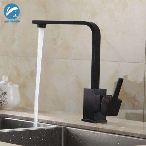 Kitchen Faucets Brass Kitchen Sink Water Faucet 360 Rotate Swivel Faucet Mixer Single Holder Single Hole Black Mixer Tap