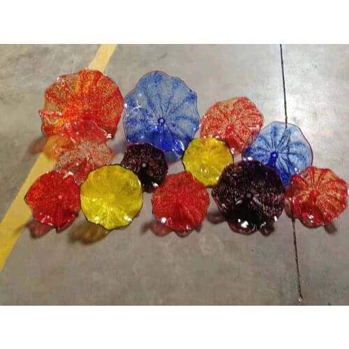 Modern Hand Made Blown Glass Flower Plates Hand Blown Glass Flower Wall Art Plates