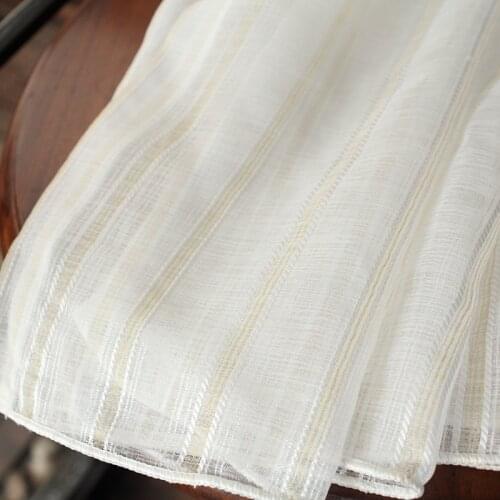 Modern sample Nordic modern yellow line striped jacquard curtain livingroom white tulle yarn sheer M377