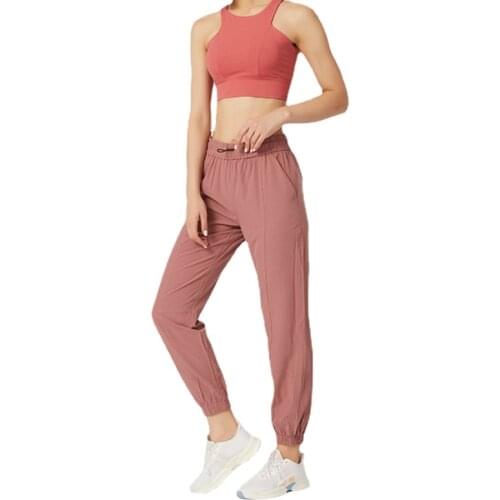 Fabric Drawstring Running Sport Joggers Women Quick Dry Athletic Gym Fitness Sweatpants with Two Side Pockets Exercise Pants