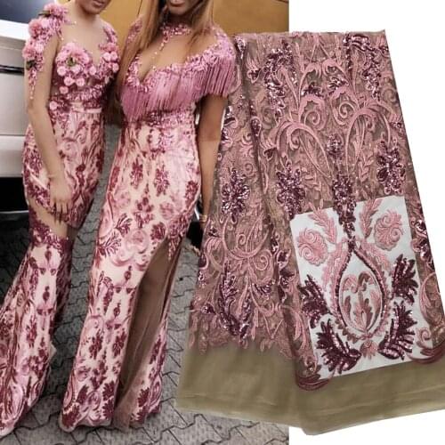 Sequin embroidered wedding dress African lace sequins fabric 5 yards