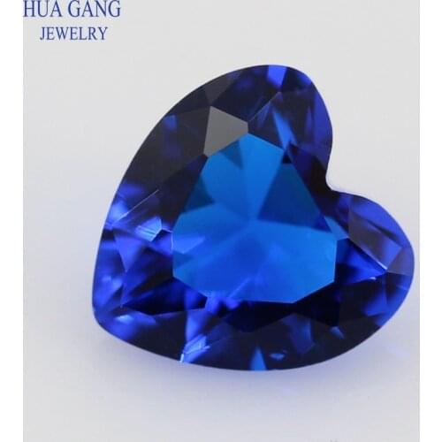 113# Blue Color Heart Shape Princess Cut Loose Glass Beads Synthetic Gems For Jewelry Size 3x3~15x15mm Free Shipping