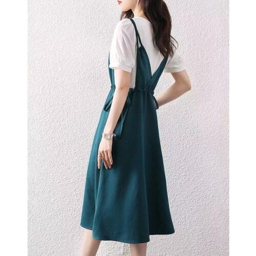 Temperament fashion suit female 2021 new design sense slim halter dress with bubble sleeves T-shirt INS