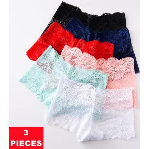 3Pcs Sexy Lace Flowers Hollow Womens Panties Breathable Seamless Ladies Underwear Transparent Female Intimates Lingerie Briefs