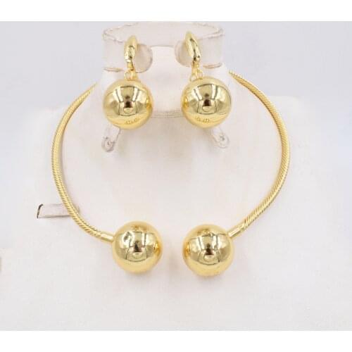 High Quality Ltaly 750 Gold color BIG BALL Jewelry Set For Women african beads jewlery fashion necklace set earring jewelry