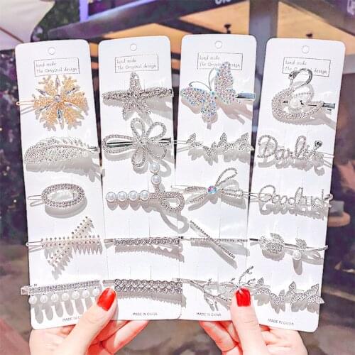 5PCS/Set New Women Luxury Shining Crystal Hair Clips Flower Star Leaf Butterfly Hairpins Sweet Headband Fashion Hair Accessories