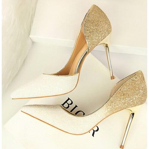 2020 Woman 9cm Glitter High Heels Sequins Scarpins Pumps Female Silver Gold Escarpins Lady Wedding Bridal Scarpins Talons Shoes