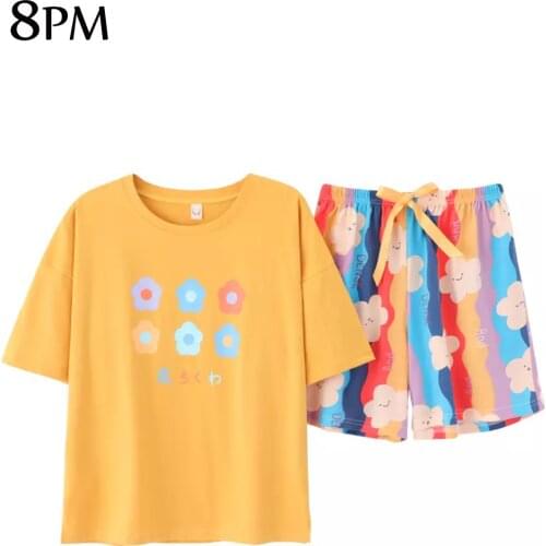 Women Summer New Pyjamas Pure Cotton Round Neck Sleepwear Short Sleeves Shorts Home Suit Loose Casual Underwear Pijamas ouc1070