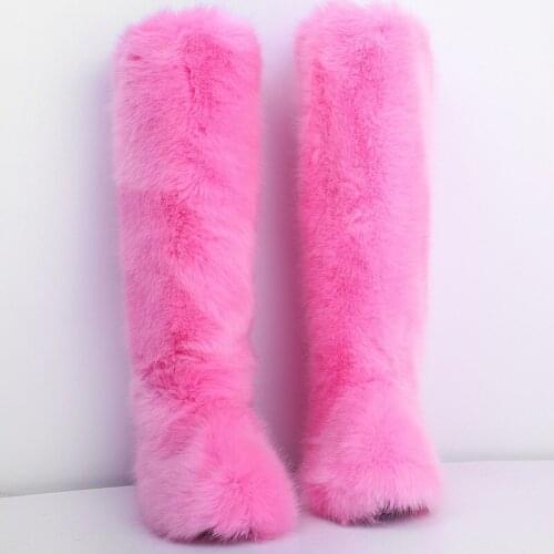 Women Over-the-knee Boots Faux Wool Fur Winter Shoes Warm Round Toe Casual Plus Size Female Snow Boots