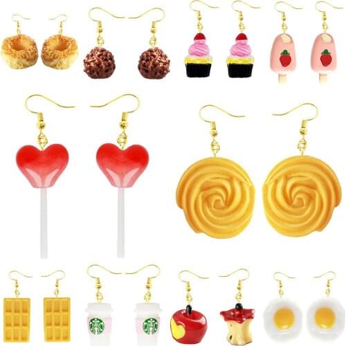 Earring For Women Resin Made Cute Girls Eardrop Funny Gift Handmade Cartoons Biscuit Ice Cream Lollipop Drink Fruit Chocolate