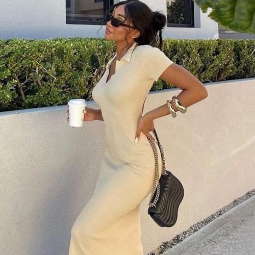 Lucyever Women Elegant Bodycon Midi Dress Sexy Backless Slim Side Split Dress Woman Summer Turndown Collar Short Sleeve Vestidos