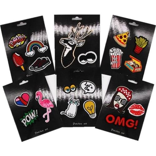 1pcs Iron On Clothes Patches DIY OMG popcorn cat pow deer rainbow Embroidered Patches Fabric Badges Sewing Patches