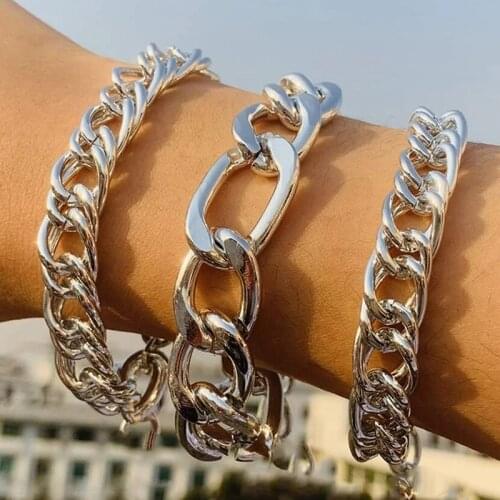 3pcs/lot YWZIXLN 2021 CCB Punk Engraved Geometry Silver Color Chain Bracelet Accessories Best Gift For Women Wholesale B011