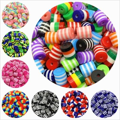 30pcs 8mm Stripe Resin Beads Cylinder Shape Spacer Beads For Jewelry Making DIY Charm Bracelet Necklace