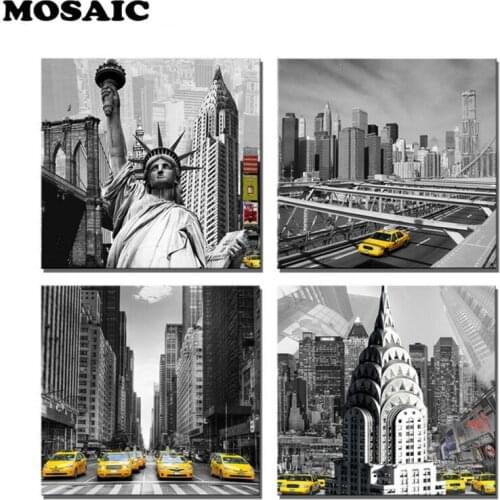 4 pcs 5D DIY Diamond Painting America New York City Street View Full Square Round drill Diamond Embroidery for wall Decoration
