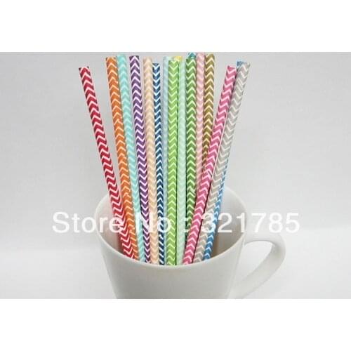 50 PCS/2 Pack Colorful Chevron Striped Wave Pattern Paper Straws Biodegradable Drinking Wedding Party