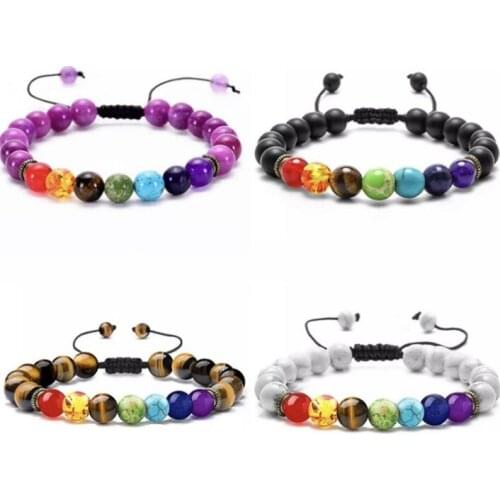 8mm bohemian multicolor Agate beads Chakra Healing Reiki Buddha Yoga Bracelet elastic adjustable Volcanic Stone Bangles yfg3