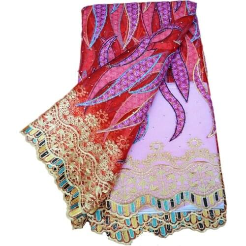 African Wax Mesh Net Lace Ankara Embroidery High Quality African Latest Nigerian Tulle Wedding Fabric For Dress 5yards/pcs j7-18