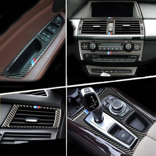 Accessories For BMW X5 X6 E70 E71 Carbon Fiber Car Inner Gearshift Air Conditioning Outlet AC CD Panel Frame Cover Trim Sticker