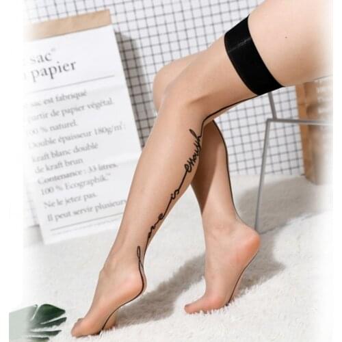 Love is enough Back Line Seamed Stockings Women Sexy Silk Transparent Thigh High Stockings Ladies Knee High Long Hosiery