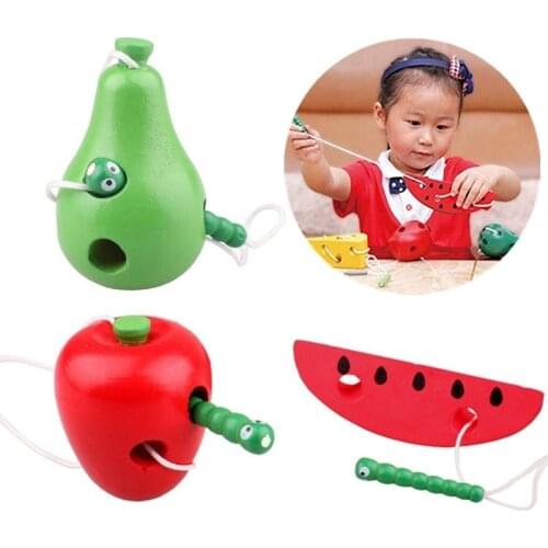 Wooden Education Toys Mouse Thread Baby Kindergarten 3D Fruit Plaything Montessori Teaching Aids Early Learning Math Toy