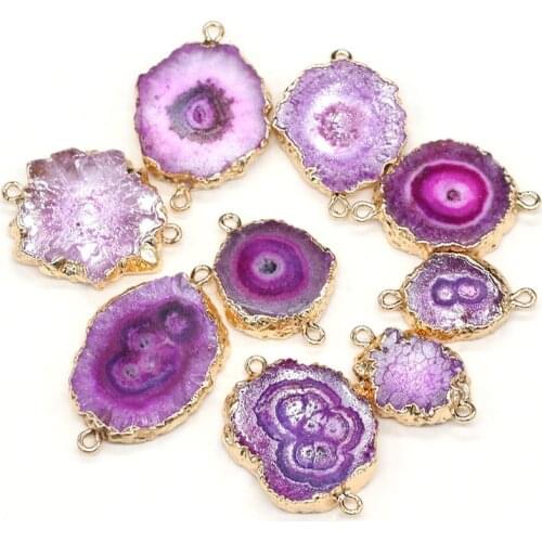Natural Purple Agates Pendant Connectors Round Shape Connectors Charms for Making Jewelry Accessories Size 20x28-25x38mm