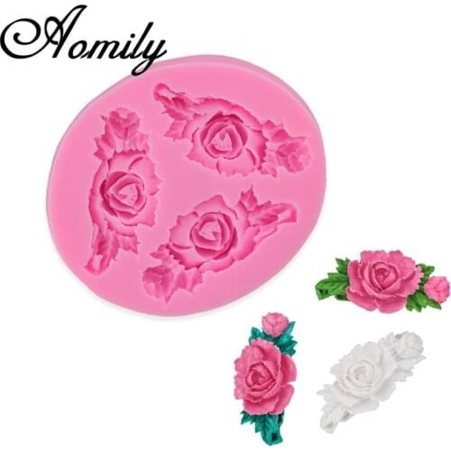 Aomily Rose Flowers Shape Cake Molds Fondant Molds Cookie Baking Pastry Chocolate Candy Jelly Cake Mould Kitchen Silicone Mold
