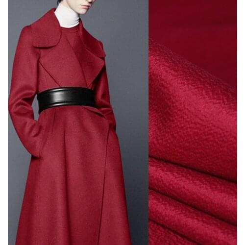 Quality 155CM Wide 750G/M Weight Red Double-faced Water Wave Cashmere Wool Autumn and Winter Overcoat Fabric DE1147