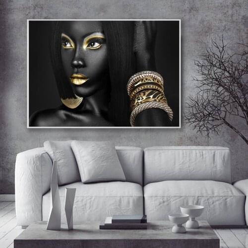 Black Gold Nude African Art Woman Oil Painting on Canvas Cuadros Posters and Prints Scandinavian Wall Pictures for Living Room