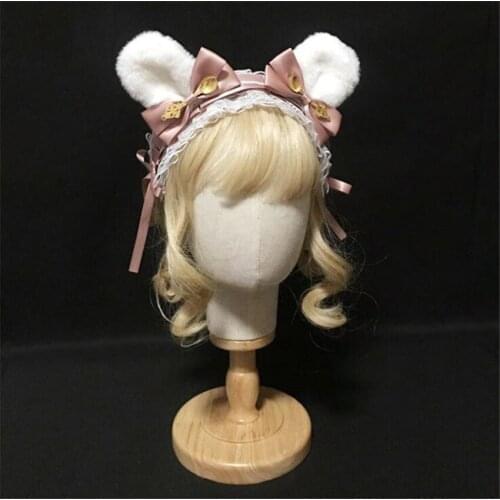Kawaii Rabbit Ears Bow Headband Sweet Princess Lace Bow Headwear Lolita Accessories Plush Headband D694