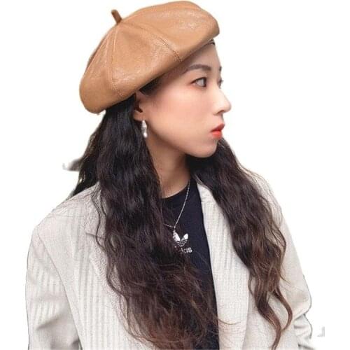 New autumn women casual artificial leather beret cap Girl lady soft comfortable Pumpkin octagonal artist hats gorros