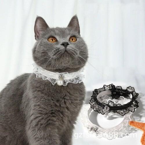 2021New Cute fashion Personality Cat Lace Pearl Collar Cute Black and White Cat and Dog Collar Pet Supplies Accessories