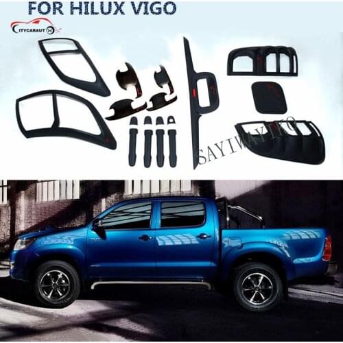 22pcs ABS BLACK head light lamp cover rear lamp light cover door handle door bowl trunk lid For Hilux Vigo 2012 2013 2014 Parts