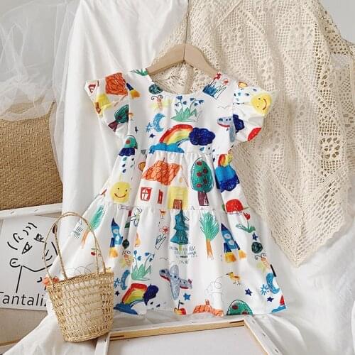 2021 Summer New Arrival Girls Fashion Printed Dress Kids Korean Design Dresses Kids Dresses for Girls