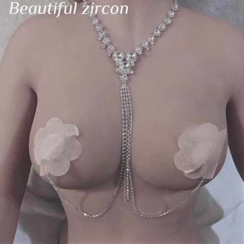 Fashion womens Crystal Necklace sexy underwear nipple jewelry non perforated jewelry luxury Rhinestone sexy underwear Necklace
