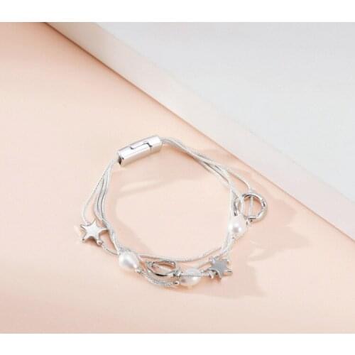 Fashion Multilayer Bracelet Five-pointed Star Pearl Hollow Circle Magnetic Clasp Bracelet Exquisite Ladies Jewelry Wholesale