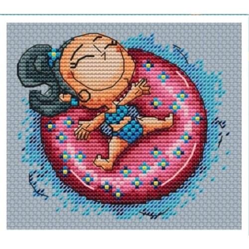 -Donut Girl 1-20-19 Cross Stitch Set Cross-stitch Kit Embroidery Needlework Craft Packages Cotton Fabric Floss