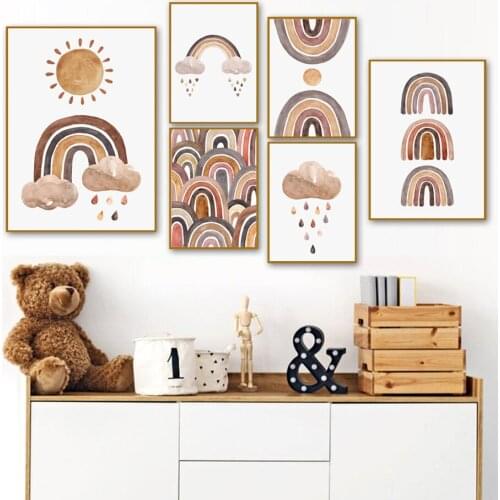 Rainbow Clouds Sun Children Wall Art Canvas Painting Nordic Nusery Posters And Prints Wall Pictures Kids Baby Room Boho Decor