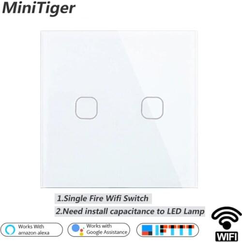 Minitiger EU Smart Home Wifi Wall Light Touch Switch 1 2 Gang WiFi/433 RF/APP Remote Wall Light Touch Switch Glass Panel