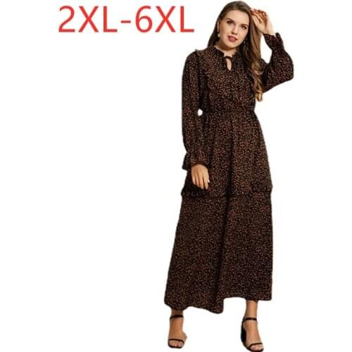 New Ladies Spring Autumn Plus Size Long Dress For Women Large Long Sleeve Loose Casual Ruffle Floral Print Dress 3XL 4XL 5XL 6XL