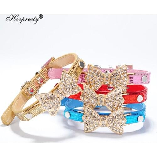 Bowknot Bling Rhinestones Dog Collar Adjustable Puppy Kitten Collars For Small Medium Dogs Cats Chihuahua Pug Accessories 05E