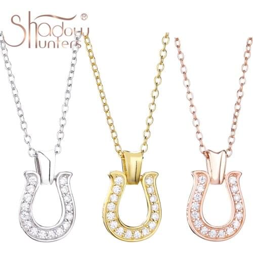 SHADOWHUNTERS Horseshoes Pendant Necklace With Clear CZ Long Chain Coiller Femme Sterling Silver 925 Jewelry Making Wholesale