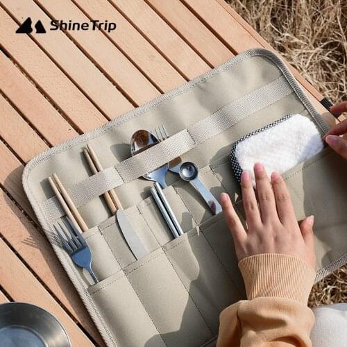 ShineTrip 600D Oxford Cloth Portable Outdoor Camping Picnic Tableware Storage Bag Hangable Cutlery Organizer Camping Bag