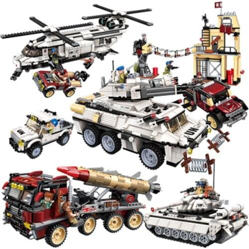 Enlighten Education Building blocks Stacking Toy War Tank Panzer Chinook helicopter Car Vehicle Weapon UN Force