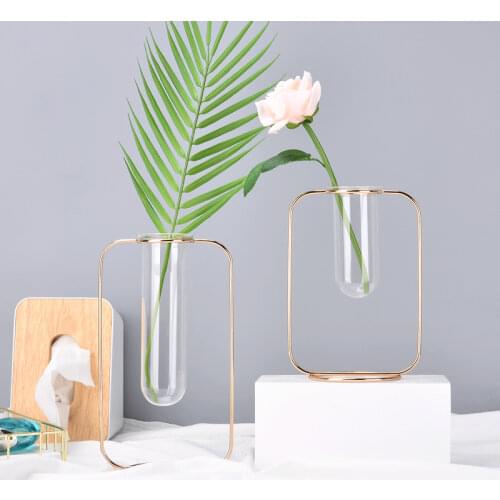Affordable Lluxury Rose Gold Glass Iron Art Vase Geometric Modern Flowerpot Home Wedding Decoration Accessories For Plant Flower