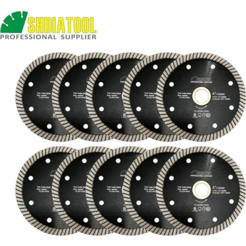 SHDIATOOL 10pcs 4" Diamond hot pressed superthin diamond turbo blade Circular saw blade Super-Thin diamond turbo cutting disc